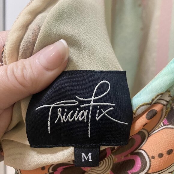 Tricia Fix Dress Womens Medium Green Floral Boho Maxi Halter Open Back Beach - Picture 3 of 4